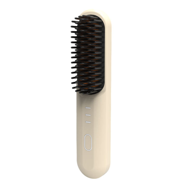 NNEDSZ Yellow Wireless Hair Straightening Brush - Portable 2-in-1 Styling Tool with USB Charging, Ceramic Heat Technology, and Compact Design-0